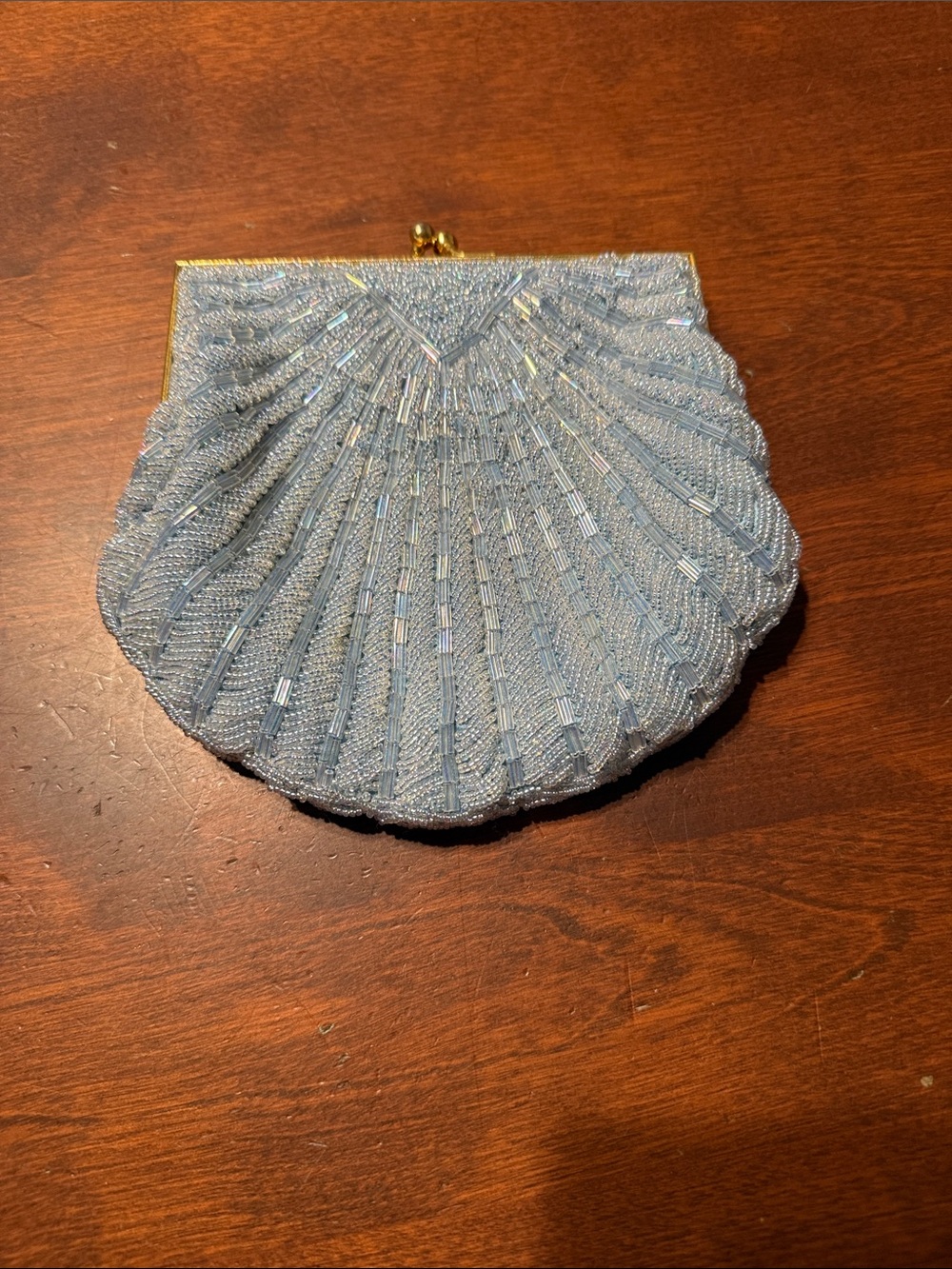 Source Unknown Light Blue Beaded Shell Clutch